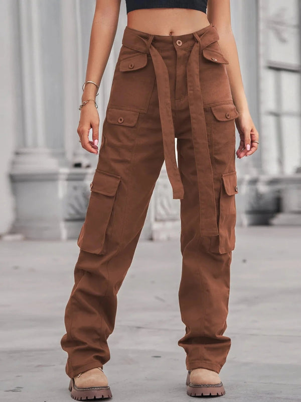 High - Waisted Multi - Pocket Cargo Jeans - ShalayeFashion