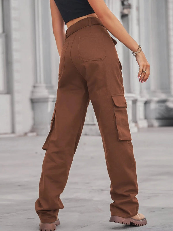 High - Waisted Multi - Pocket Cargo Jeans - ShalayeFashion