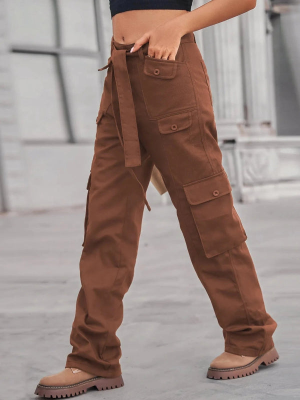 High - Waisted Multi - Pocket Cargo Jeans - ShalayeFashion