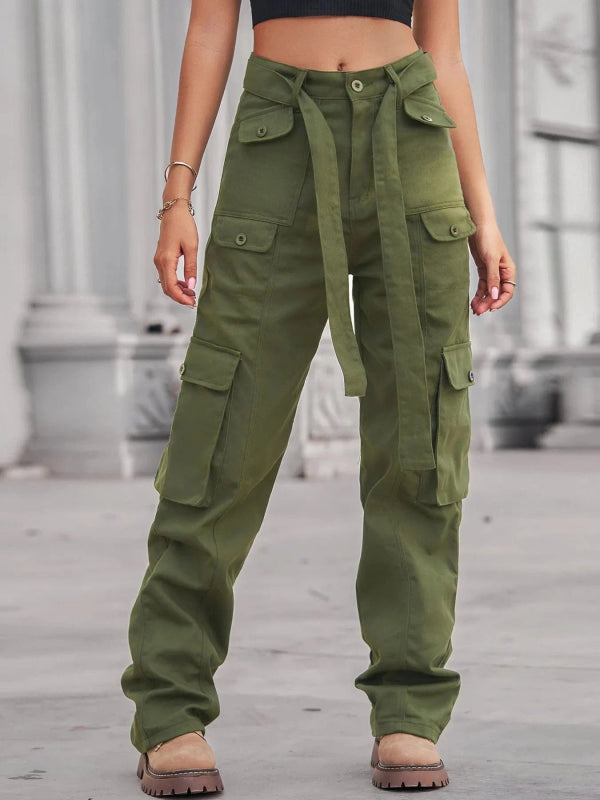 High - Waisted Multi - Pocket Cargo Jeans - ShalayeFashion