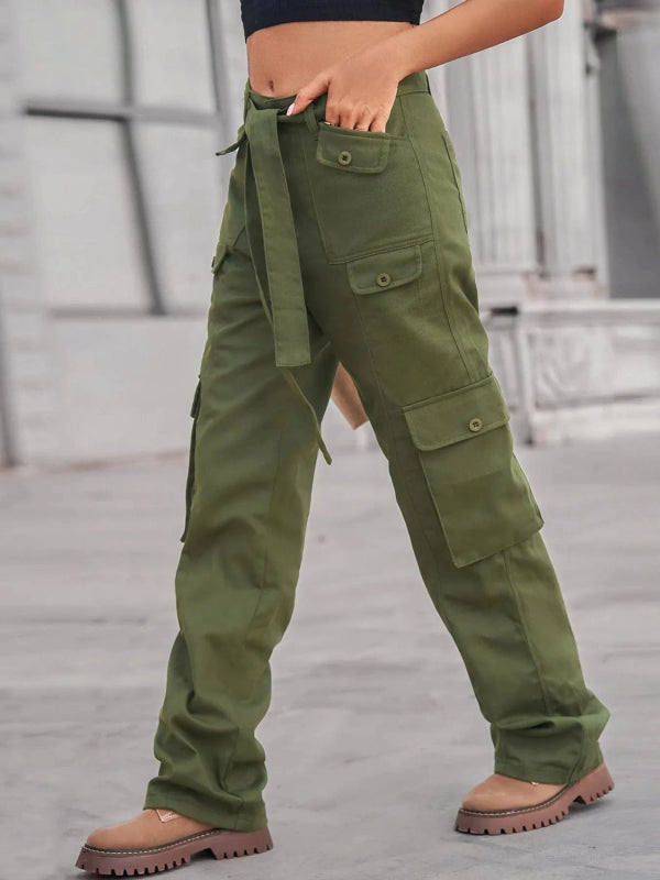 High - Waisted Multi - Pocket Cargo Jeans - ShalayeFashion