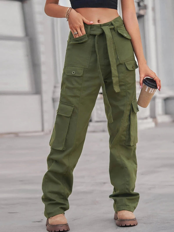 High - Waisted Multi - Pocket Cargo Jeans - ShalayeFashion
