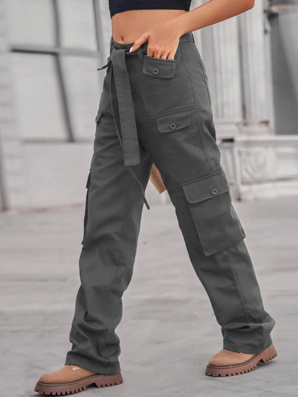 High - Waisted Multi - Pocket Cargo Jeans - ShalayeFashion