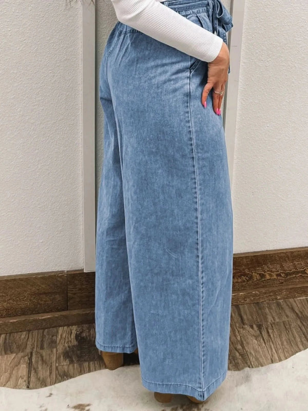 High Waisted Wide Leg Belted Jeans - ShalayeFashion