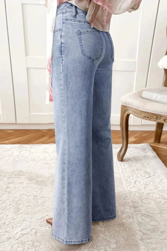 High - Waisted Wide Leg Flare Jeans - ShalayeFashion