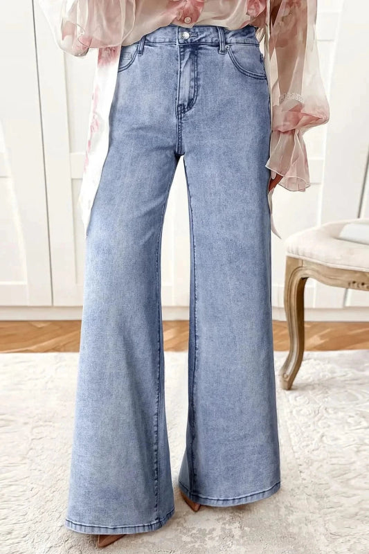 High - Waisted Wide Leg Flare Jeans - ShalayeFashion