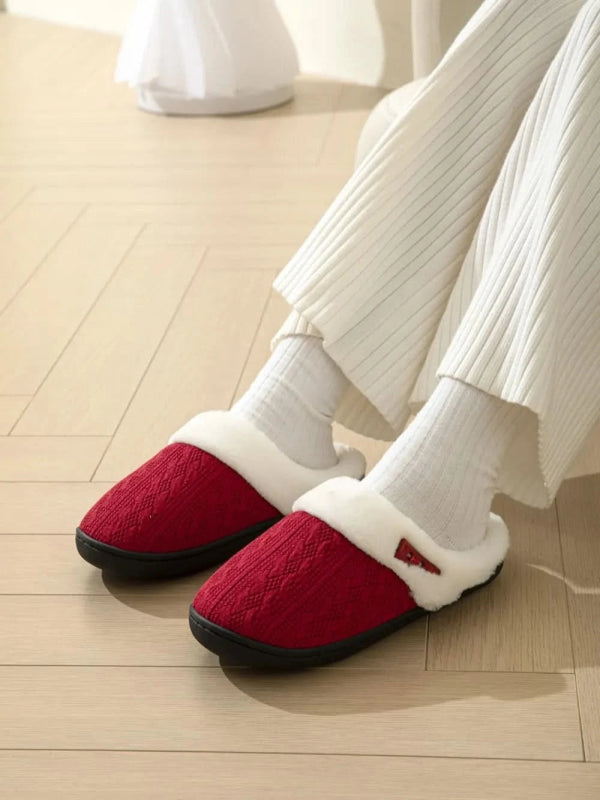 Horn Buckle Furry Texture Flat Slippers - ShalayeFashion