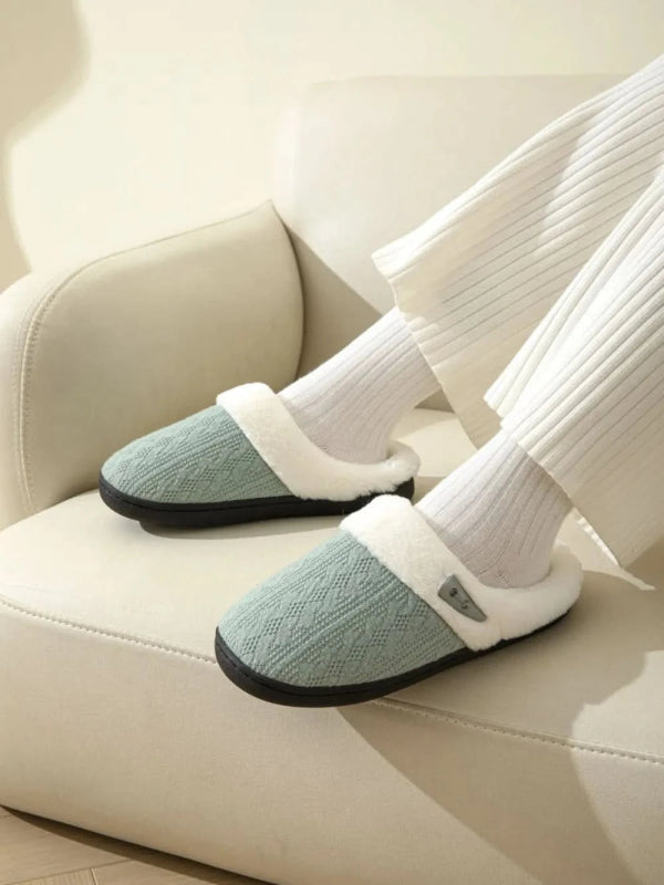 Horn Buckle Furry Texture Flat Slippers - ShalayeFashion