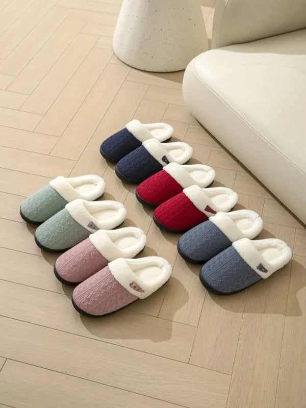 Horn Buckle Furry Texture Flat Slippers - ShalayeFashion