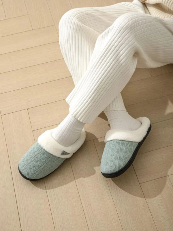 Horn Buckle Furry Texture Flat Slippers - ShalayeFashion