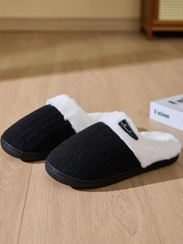 Horn Buckle Furry Texture Flat Slippers - ShalayeFashion