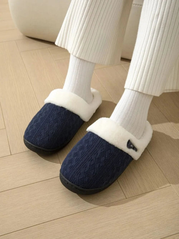Horn Buckle Furry Texture Flat Slippers - ShalayeFashion