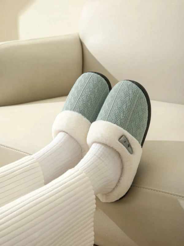 Horn Buckle Furry Texture Flat Slippers - ShalayeFashion