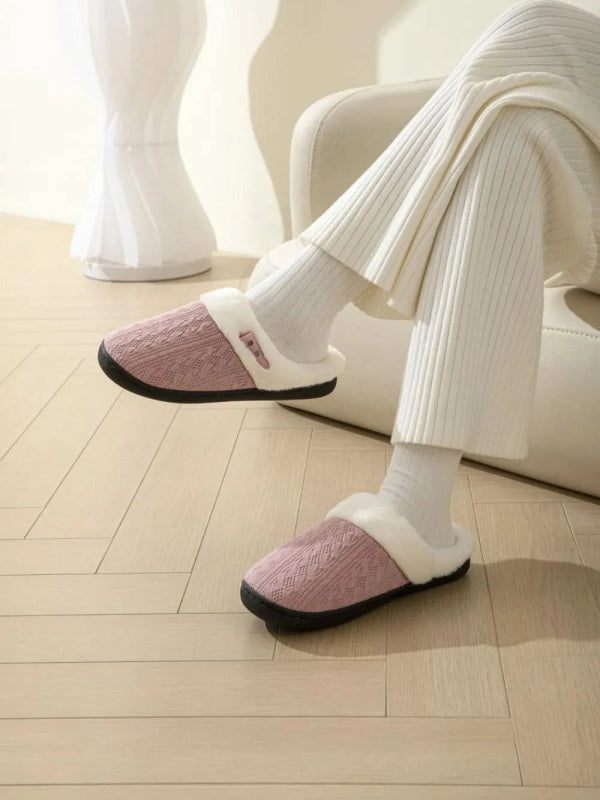 Horn Buckle Furry Texture Flat Slippers - ShalayeFashion