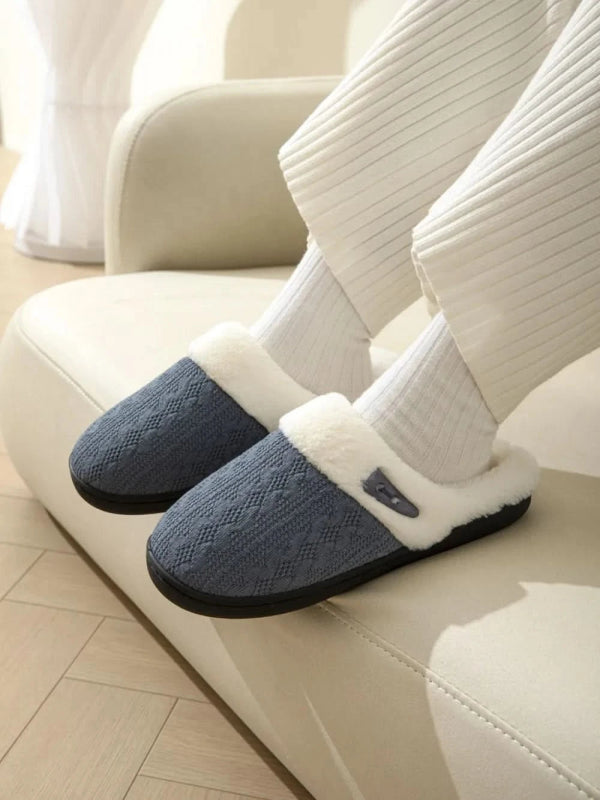Horn Buckle Furry Texture Flat Slippers - ShalayeFashion