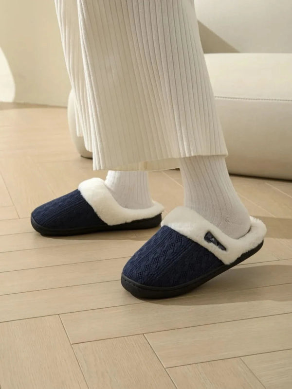 Horn Buckle Furry Texture Flat Slippers - ShalayeFashion