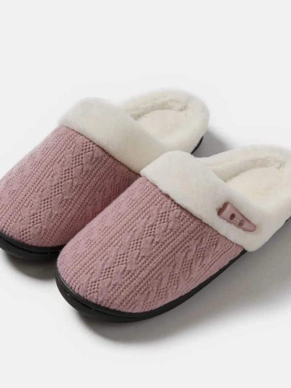 Horn Buckle Furry Texture Flat Slippers - ShalayeFashion