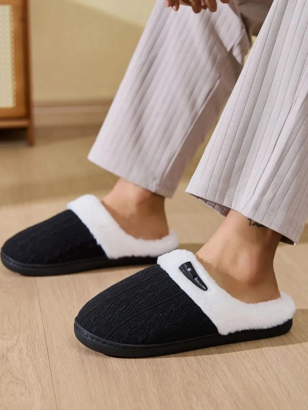 Horn Buckle Furry Texture Flat Slippers - ShalayeFashion