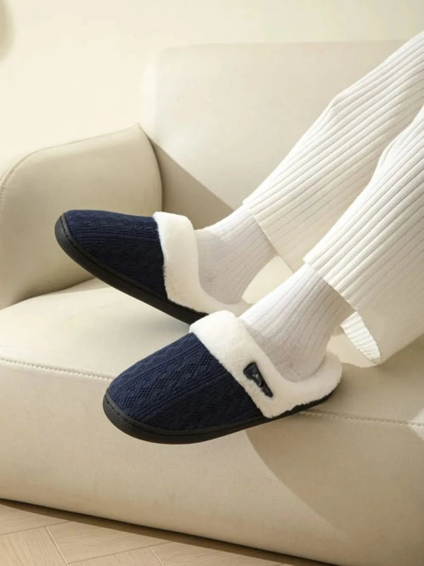 Horn Buckle Furry Texture Flat Slippers - ShalayeFashion