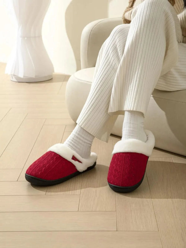 Horn Buckle Furry Texture Flat Slippers - ShalayeFashion