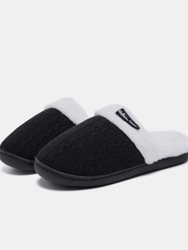 Horn Buckle Furry Texture Flat Slippers - ShalayeFashion