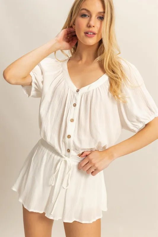 HYFVE Drawstring Hem Short Sleeve Top and Skort Set - ShalayeFashion