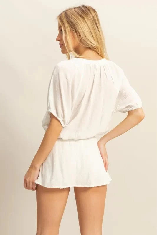 HYFVE Drawstring Hem Short Sleeve Top and Skort Set - ShalayeFashion