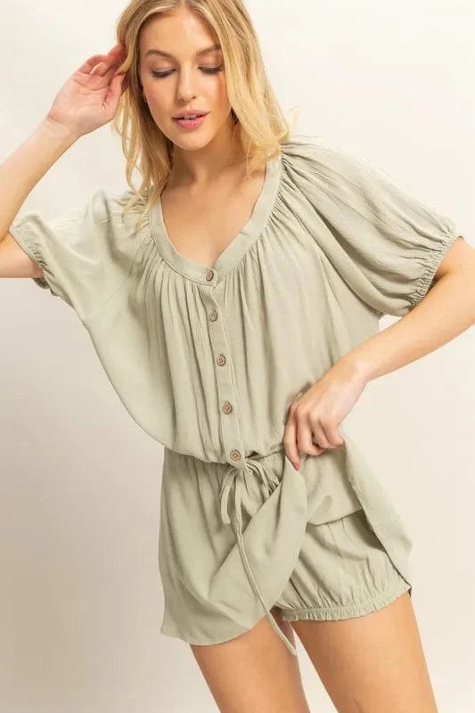 HYFVE Drawstring Hem Short Sleeve Top and Skort Set - ShalayeFashion