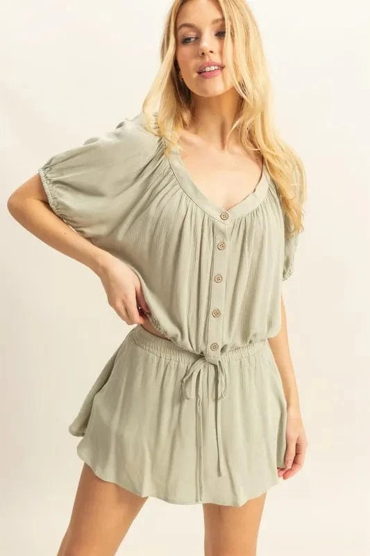 HYFVE Drawstring Hem Short Sleeve Top and Skort Set - ShalayeFashion
