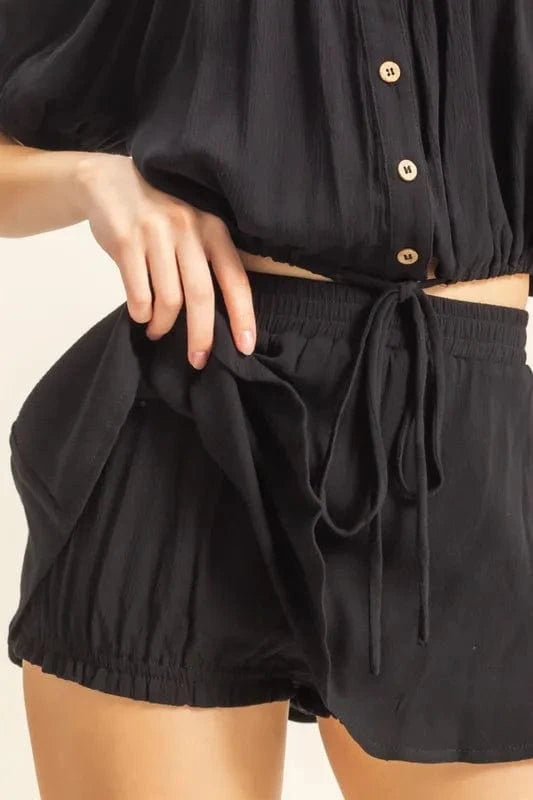 HYFVE Drawstring Hem Short Sleeve Top and Skort Set - ShalayeFashion