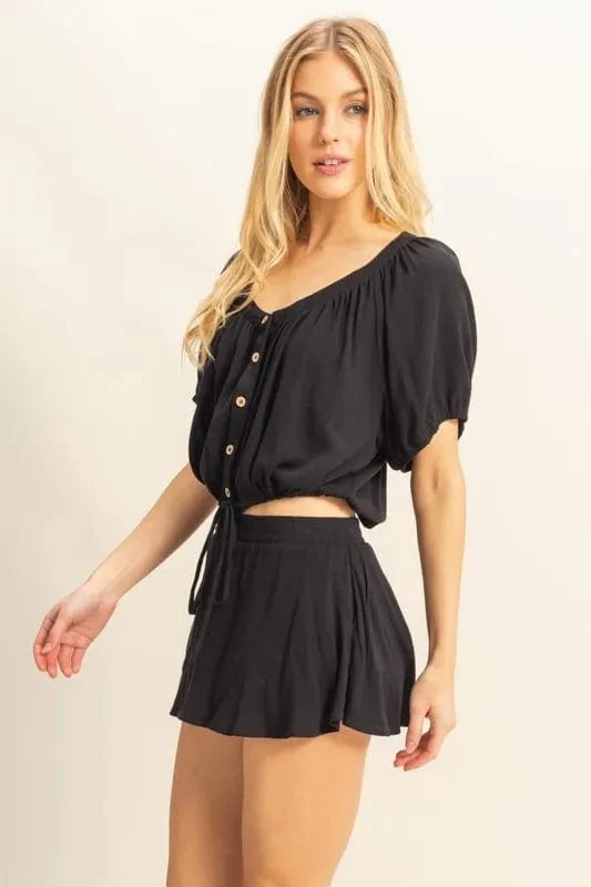 HYFVE Drawstring Hem Short Sleeve Top and Skort Set - ShalayeFashion