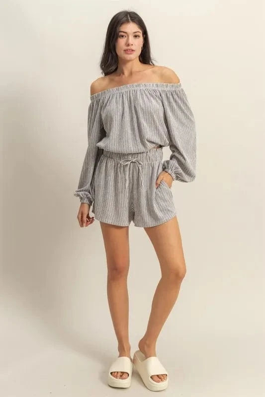 HYFVE Off Shoulder Top and Shorts Set - ShalayeFashion