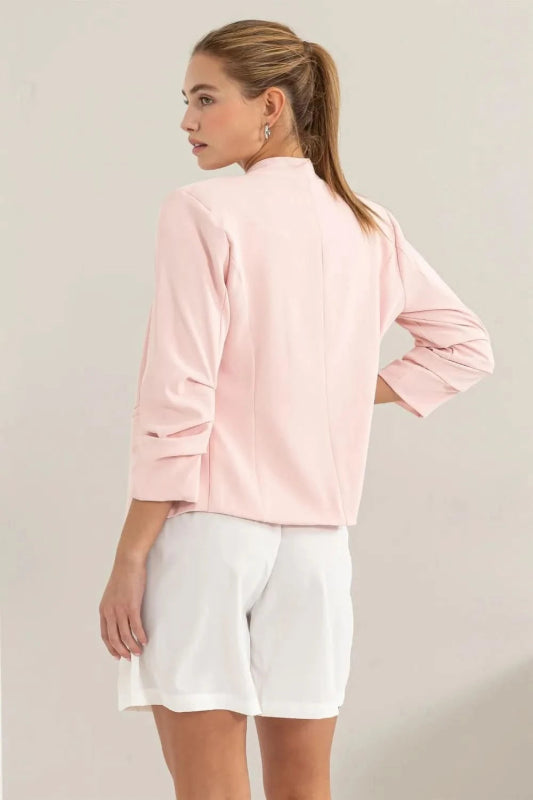 HYFVE Open Front Ruched Sleeve Blazer - ShalayeFashion