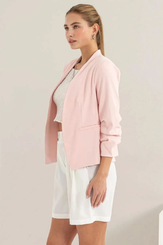 HYFVE Open Front Ruched Sleeve Blazer - ShalayeFashion