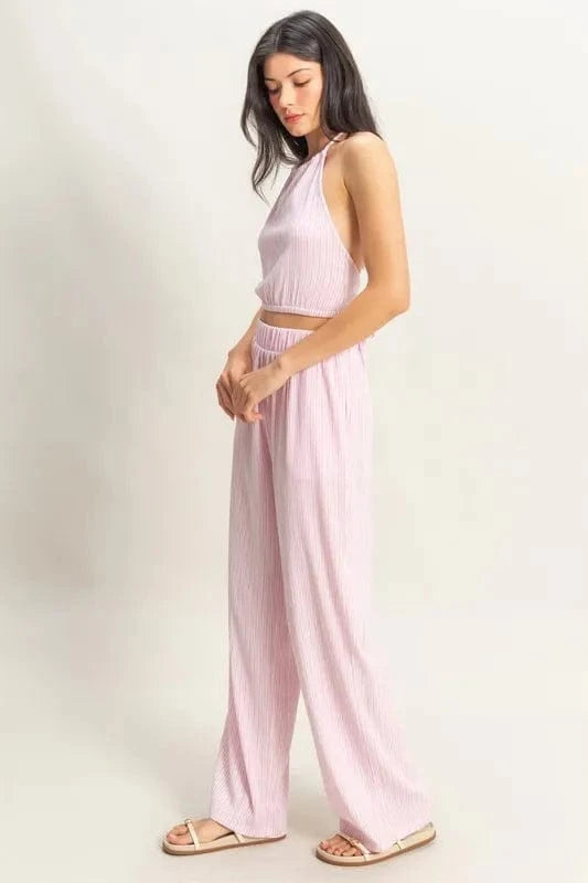 HYFVE Striped Halter Neck Top and Pants Set - ShalayeFashion