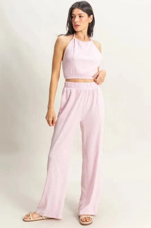 HYFVE Striped Halter Neck Top and Pants Set - ShalayeFashion