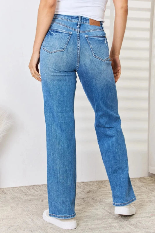 Judy Blue Full Size High Waist Distressed Straight - Leg Jeans - ShalayeFashion