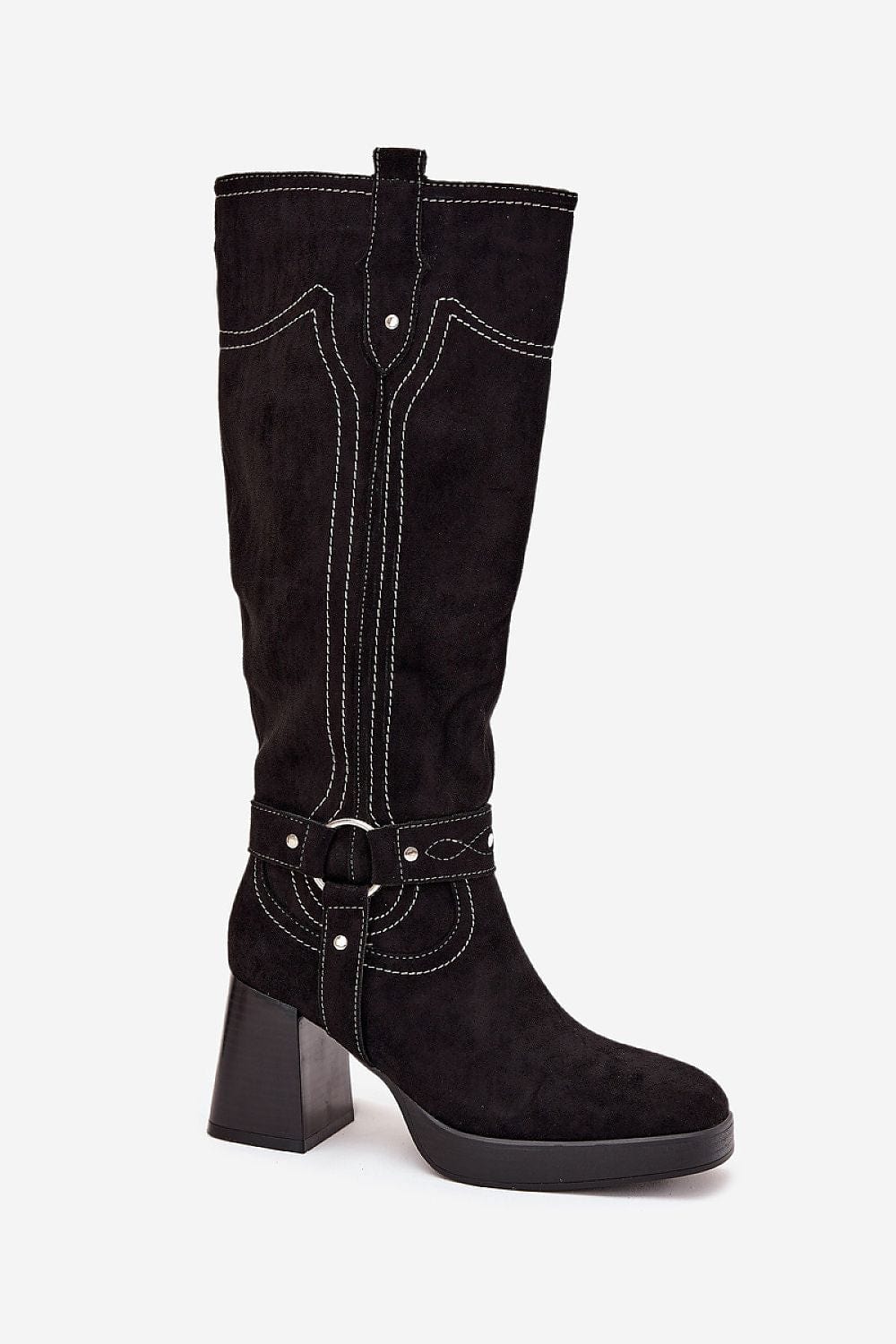Knee - High Eco Suede Boots Women Post Heel - ShalayeFashion