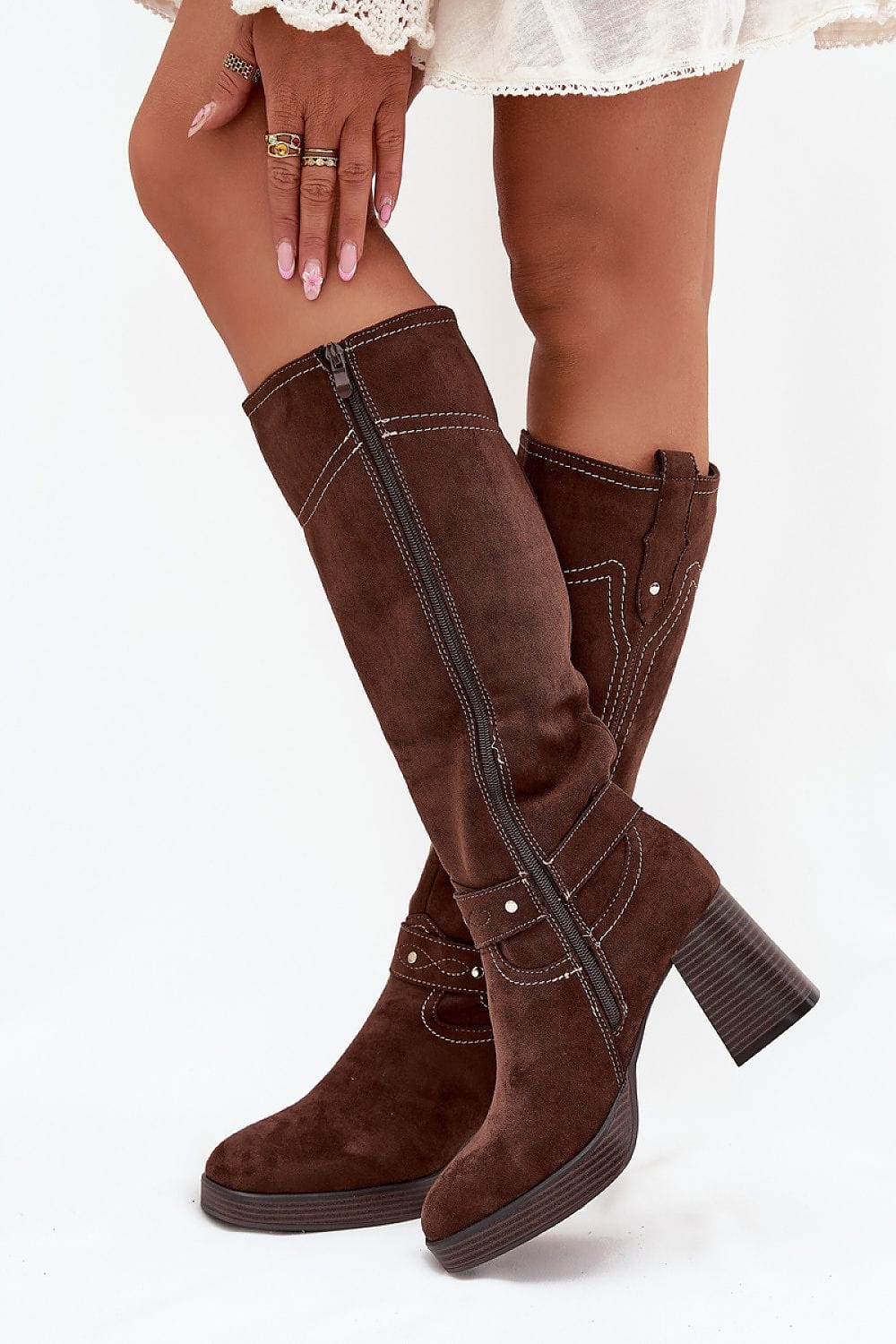 Knee - High Eco Suede Boots Women Post Heel - ShalayeFashion