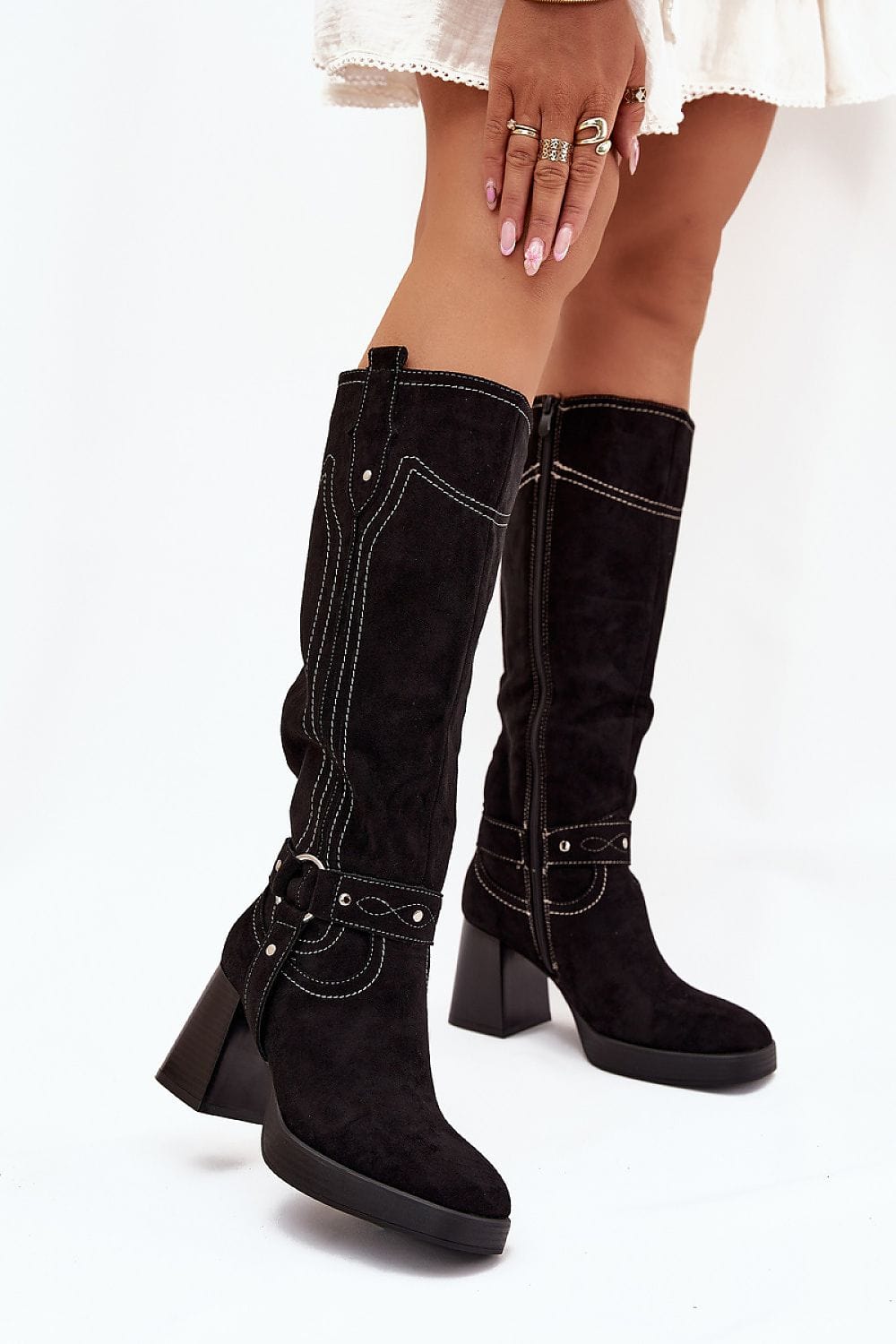 Knee - High Eco Suede Boots Women Post Heel - ShalayeFashion