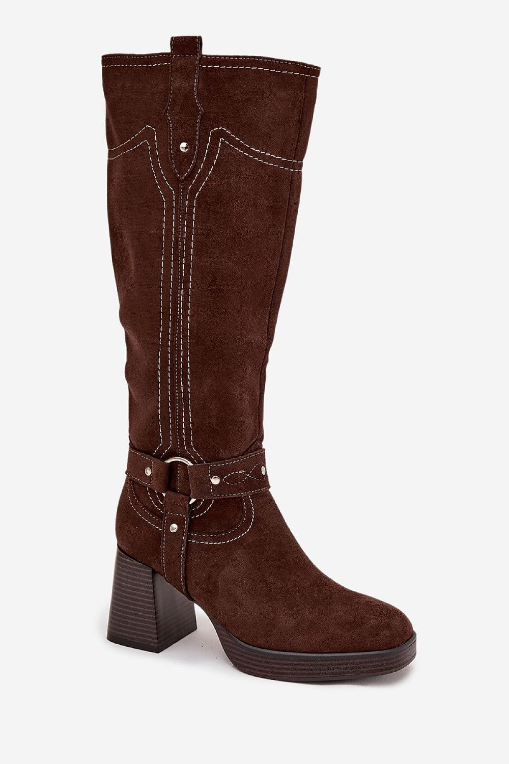 Knee - High Eco Suede Boots Women Post Heel - ShalayeFashion