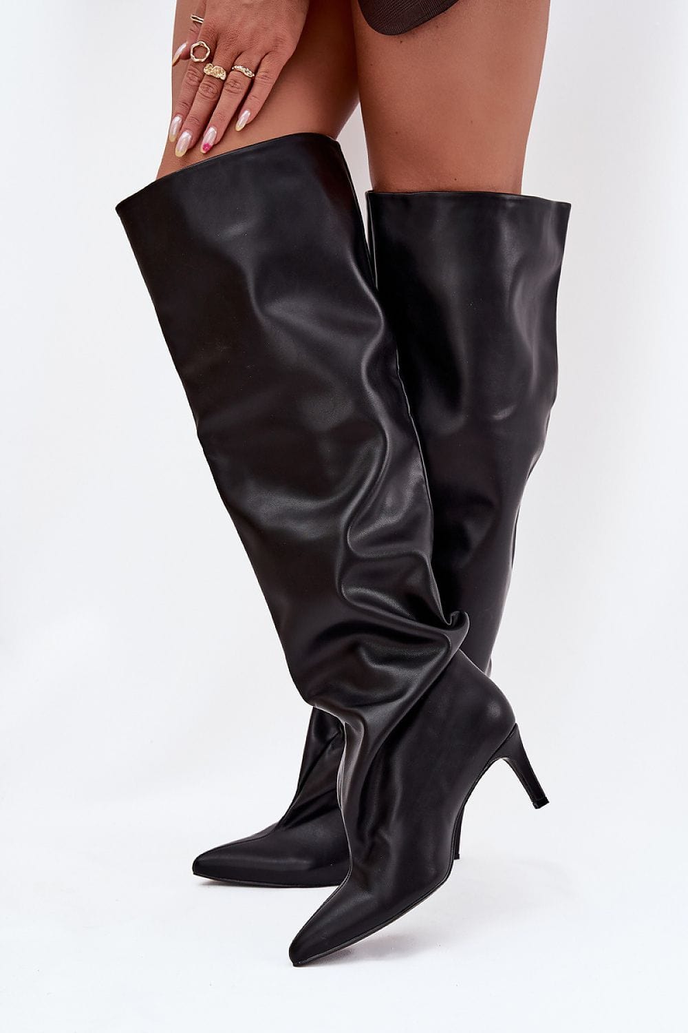 Knee - High Slip - On Heel Boots Women Pointed - ShalayeFashion
