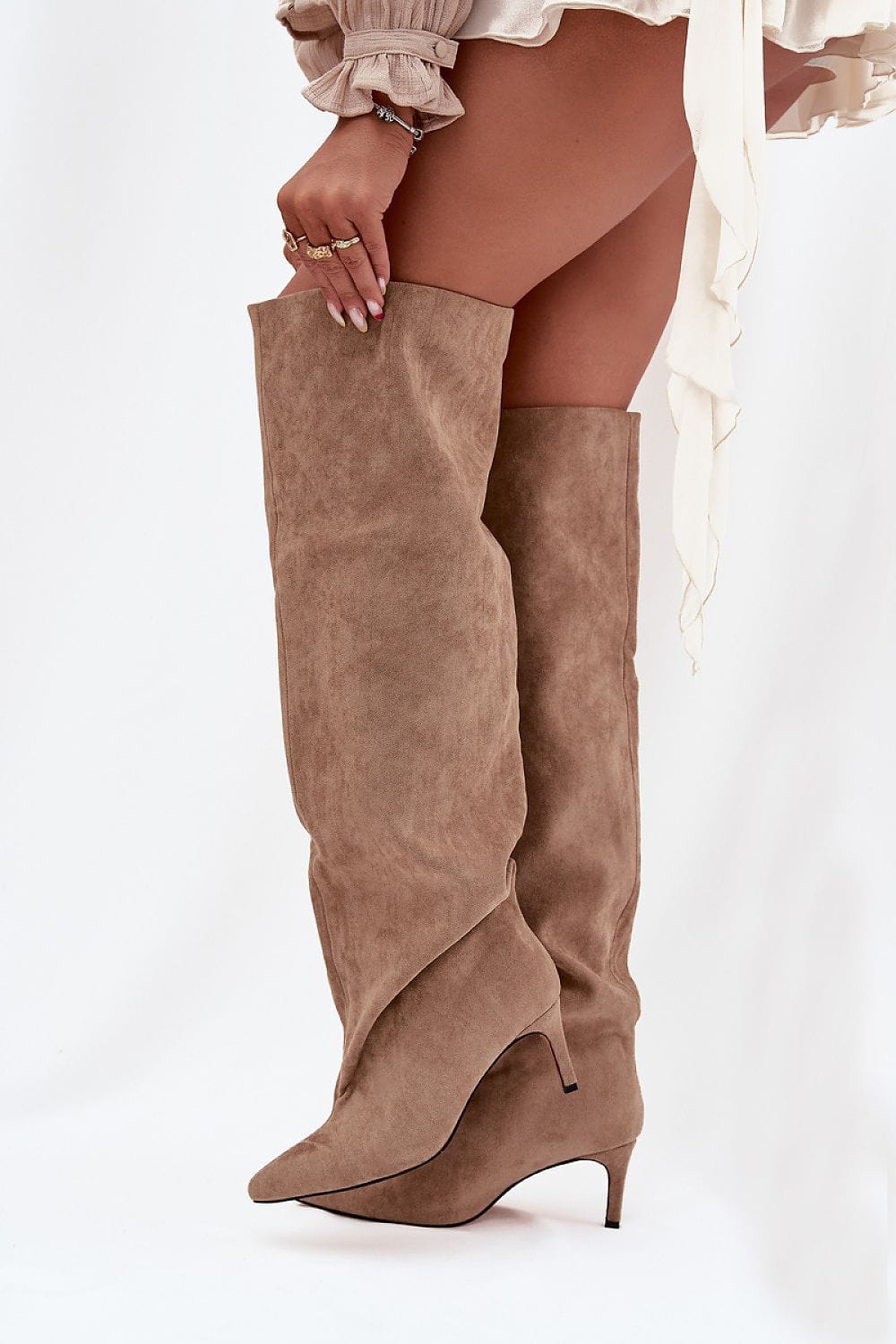 Knee - High Slip - On Heel Boots Women Pointed - ShalayeFashion