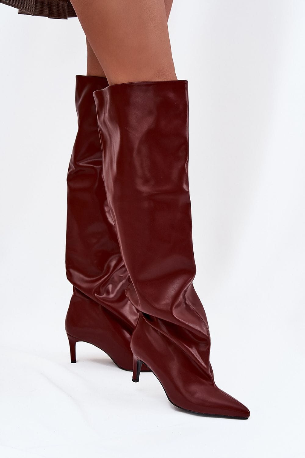 Knee - High Slip - On Heel Boots Women Pointed - ShalayeFashion