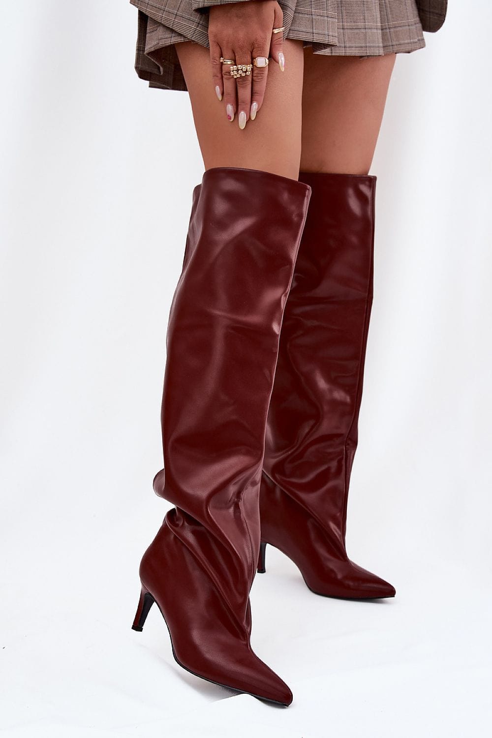 Knee - High Slip - On Heel Boots Women Pointed - ShalayeFashion