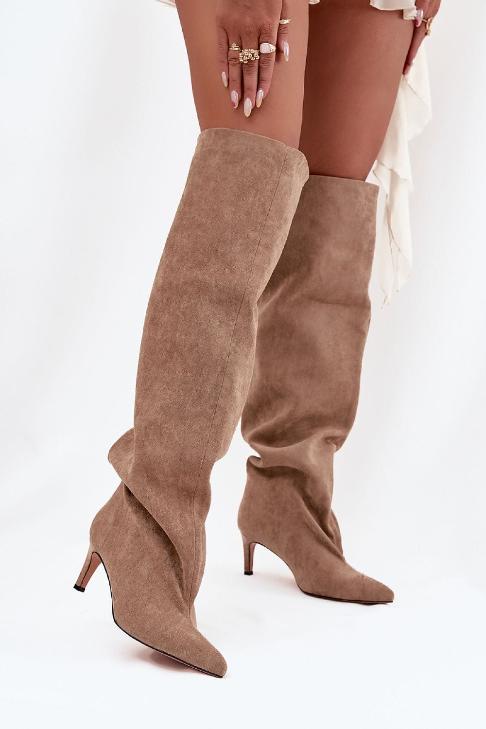Knee - High Slip - On Heel Boots Women Pointed - ShalayeFashion