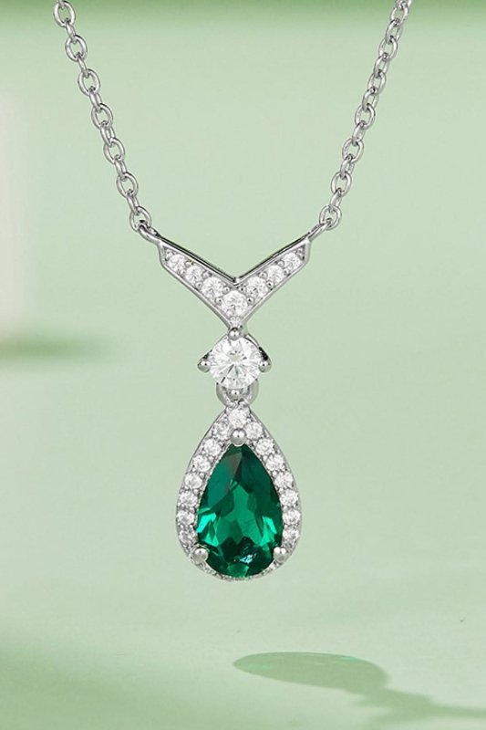 Lab - Grown Emerald Teardrop Necklace - ShalayeFashion
