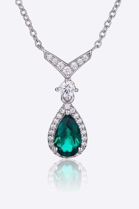 Lab - Grown Emerald Teardrop Necklace - ShalayeFashion