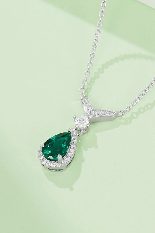 Lab - Grown Emerald Teardrop Necklace - ShalayeFashion