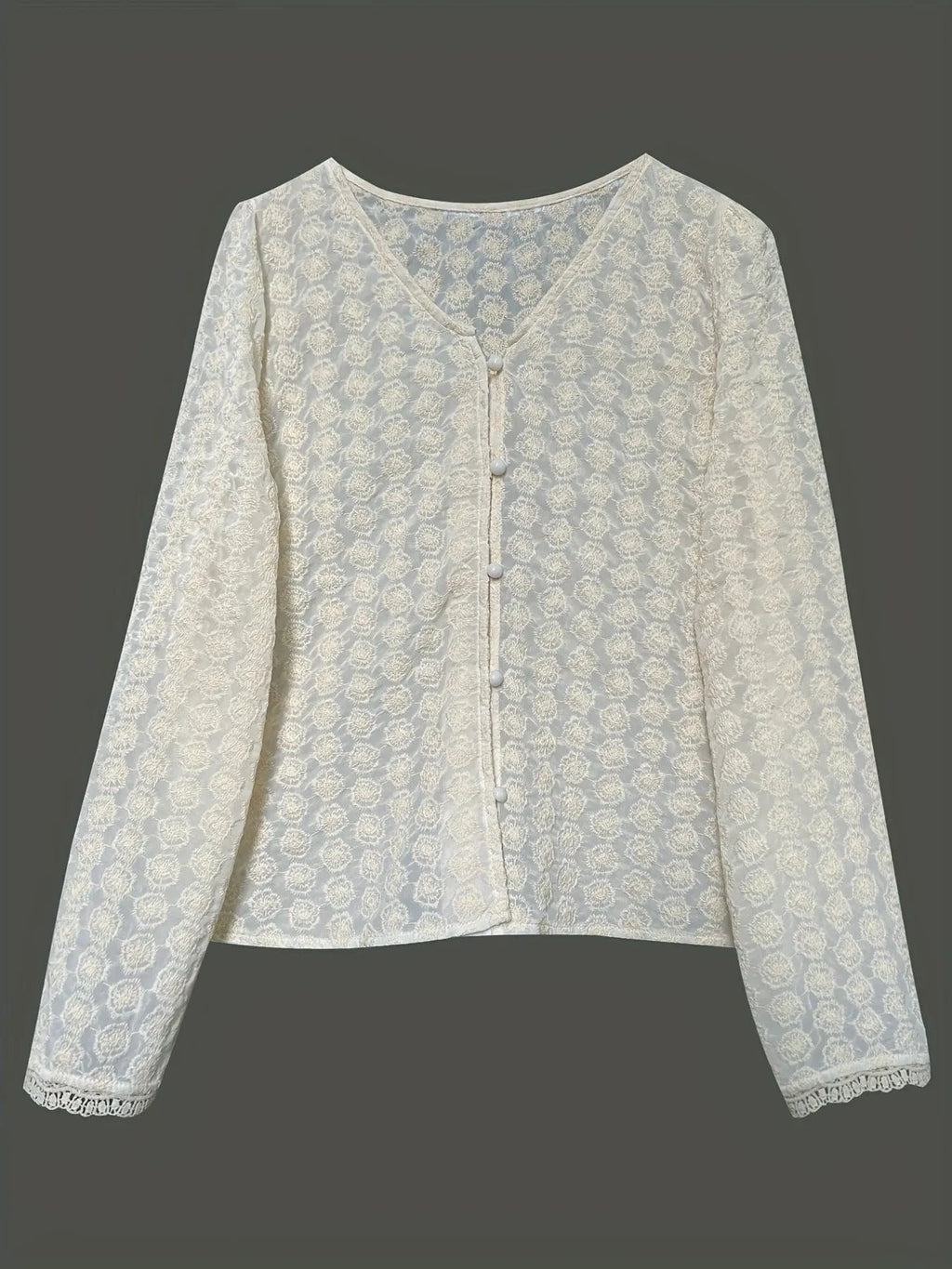 Lace Button Up Long Sleeve Shirt - ShalayeFashion